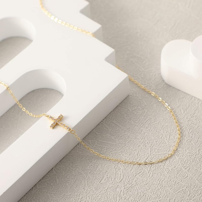 VIROMY Gold Cross Necklace for Women 14K Gold Plated Cute Sidways Cross Pendant Choker Necklaces Simple Trendy Everyday Jewelry for Women - Image 4